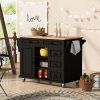 Kitchen cart with Rubber wood desktop rolling mobile kitchen island with storage and 5 draws 53 Inch length