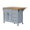 52" Kitchen Island with Drop Leaf, Embossed Texture Kitchen Island on Wheels with Spice Rack, Towel Rack, 2 Doors and 5 Drawers