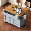 52" Kitchen Island with Drop Leaf, Embossed Texture Kitchen Island on Wheels with Spice Rack, Towel Rack, 2 Doors and 5 Drawers