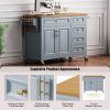 52" Kitchen Island with Drop Leaf, Embossed Texture Kitchen Island on Wheels with Spice Rack, Towel Rack, 2 Doors and 5 Drawers