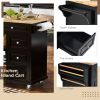 Kitchen cart with Rubber wood desktop rolling mobile kitchen island with storage and 5 draws 53 Inch length